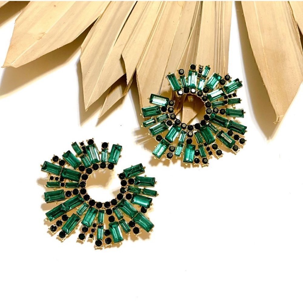 Green rhinestone earrings #39